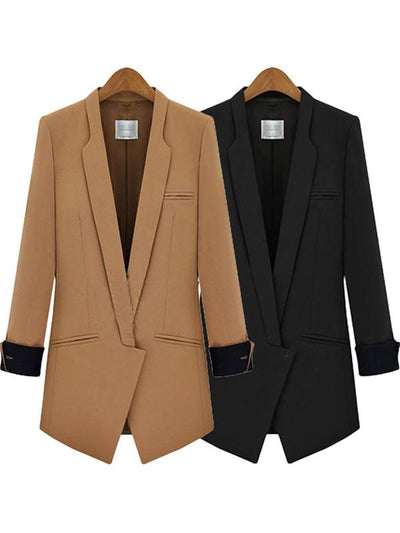 Turn-down Plain Elegant Pocket Blazer Coat