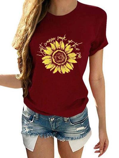 Women casual flower printed short sleeve T-shirts