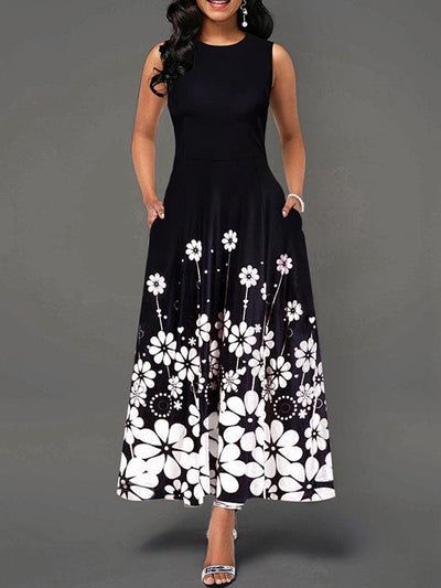 Casual Printed Floral Sleeveless Maxi Dresses