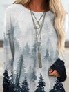 Gray Long Sleeve Ombre/tie-Dye Crew Neck Printed Shirts & Tops