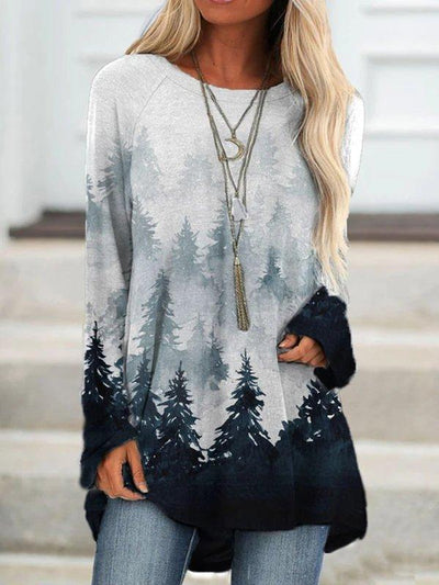 Gray Long Sleeve Ombre/tie-Dye Crew Neck Printed Shirts & Tops