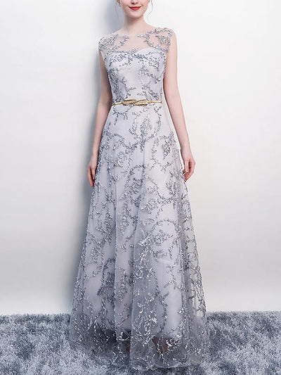 Elegant Lace Embroidery Sleeveless Evening Party Dresses