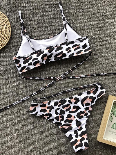 Leopard print bandage bikini ladies two pieces swimsuit