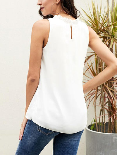 Women stand collar sleeveless T-shirts