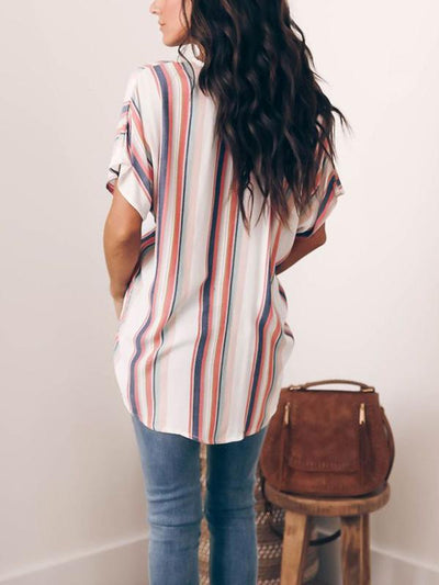 Summer color stripe short sleeve T-shirt