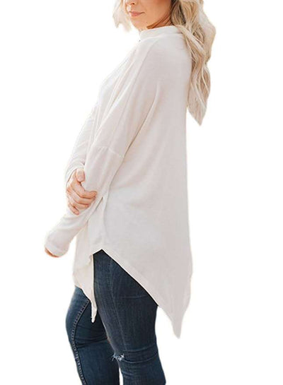 Women Pure Irregular High collar Long sleeve T-Shirts