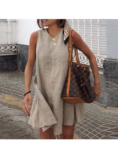 Fashionable Sleeveless Solid Color Casual Shift Dresses