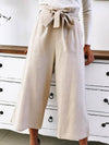 Summer plain loose belted casual wide leg woman pants