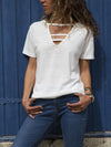 Summer V neck solid color  short sleeve T-shirts