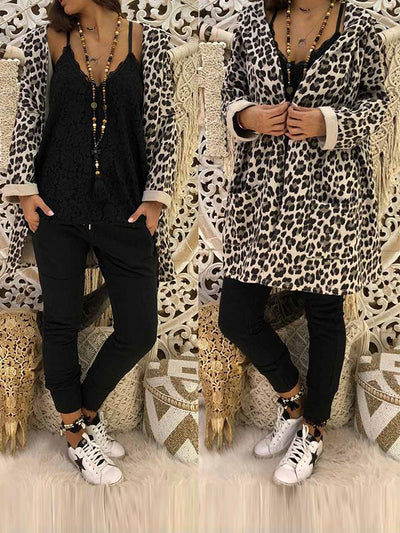 Fashion Leopard Print Hooded Woman Coats