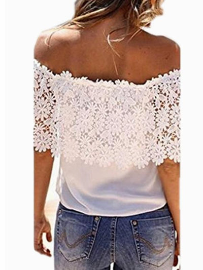 Chiffon lace sexy off shoulder woman t-shirt