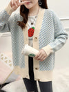 Casual Buttoned Knitted Shift Stripes Sweater Coat