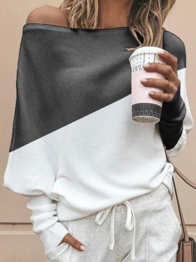 Loose casual one off shoulder bat sleeve Autumn knit sweaters Tops