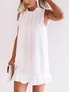 Elegant flounce edge white sleeveless casual shift dresses