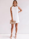 Elegant flounce edge white sleeveless casual shift dresses