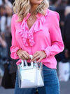Solid color ruffled v-neck chiffon blouses