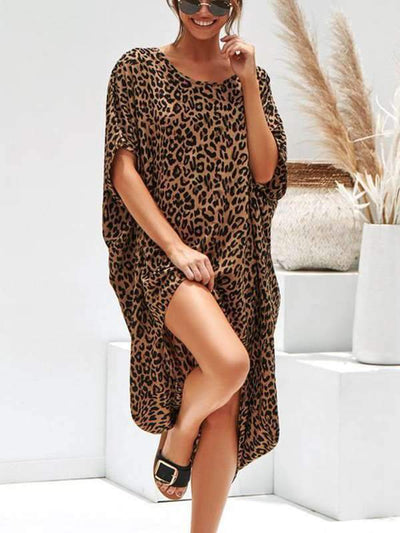 Leopard Printed Loose Shift Dresses