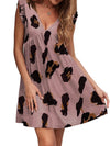 V neck leopard dress skater dresses sleeveless dress