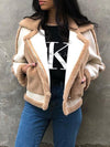 Fashion Matching Color Cool Woman Lapel Collar Coat