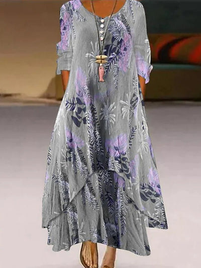 Gray Floral Printed A Line Maxi Dresses