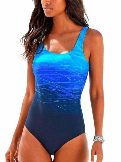 Sexy Backless One-piece Swimsuit Fashion Slim Gradient Printing Swimwear