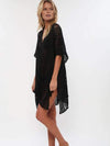Loose Hollow Vacation Half Sleeve V Neck Beach Cover-Ups Vacation Dresses
