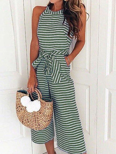 Fashion Striped Vacation Sleeveless Casual Jumpsuits