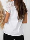 Casual sweet floral cutout lace short sleeve round neck T-shirt
