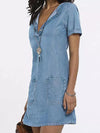 Blue Denim Short Sleeve Casual Pockets Solid Dresses