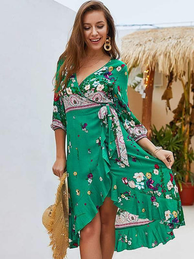 Bohemia Women Summer Floral Printed Chiffon Vacation Dresses