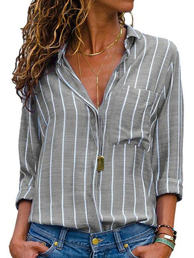 Chic Stripe Printed Woman Long Sleeve Spring Blouses