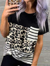 Casual round neck pullover leopard printed camouflage patchwork slim T-shirts