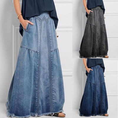 Simple denim fashion long women skirts with pockets
