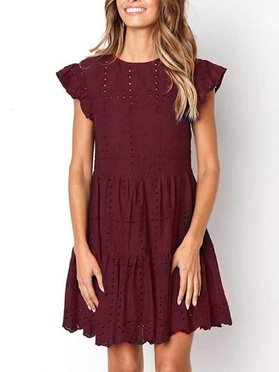 Round Neck Cutout Casual Shift Dresses