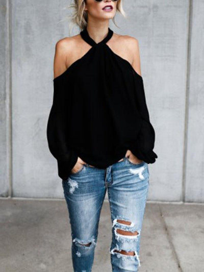 Band Collar Off Shoulder Fashion Woman Blouses