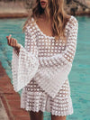 hot style sexy round neck long sleeve beach vacation dresses