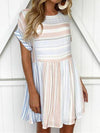 Fashion Round Neck Short Sleeve Stripe Mini Dress