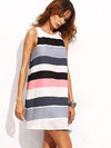 Fashion Sleeveless Stripe Print Shift Dresses