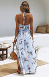 Halter Backless High Slit Floral Printed Sleeveless Maxi Dresses