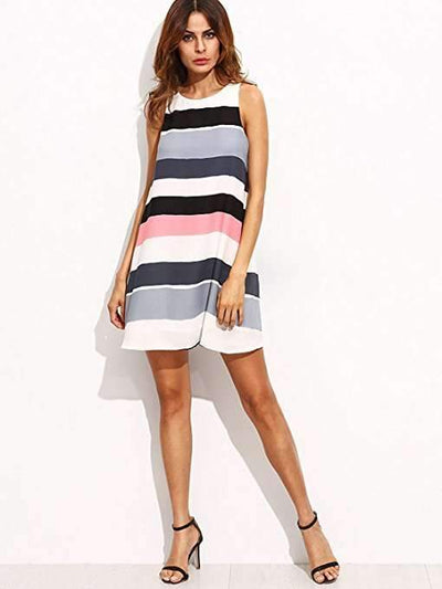Fashion Sleeveless Stripe Print Shift Dresses
