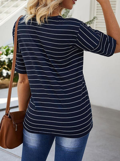 V-neck striped casual T-shirts tops