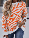 Stylish Round neck zebra-stripe women long sleeve sweaters