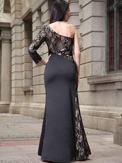 Sexy Lace Slit One Off Shoulder Evening Dress