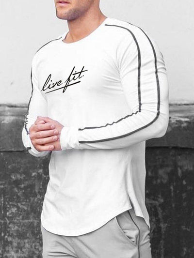 Mens O-Neck Sports Fitness Alphabet Long Sleeve T-Shirt