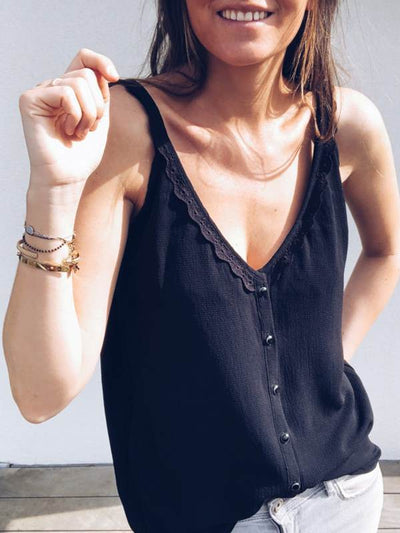 V Neck Sweet Strap Women Lace Two-wearing Vests