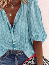 Turn Down Collar Printed Blue Blouses for Women