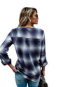 Sexy V neck Plaid Long sleeve Lacing Blouses