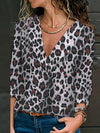 Loose leopard printed long sleeve blouses