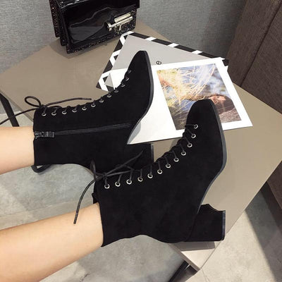 Fashion Lace Chunky Ankle boot
