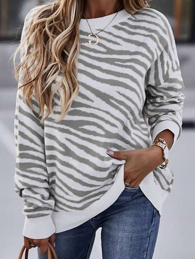Stylish Round neck zebra-stripe women long sleeve sweaters